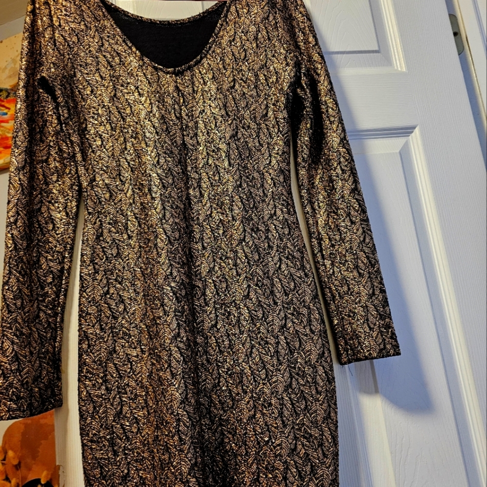 Gold Midi Body Con Dress, Large